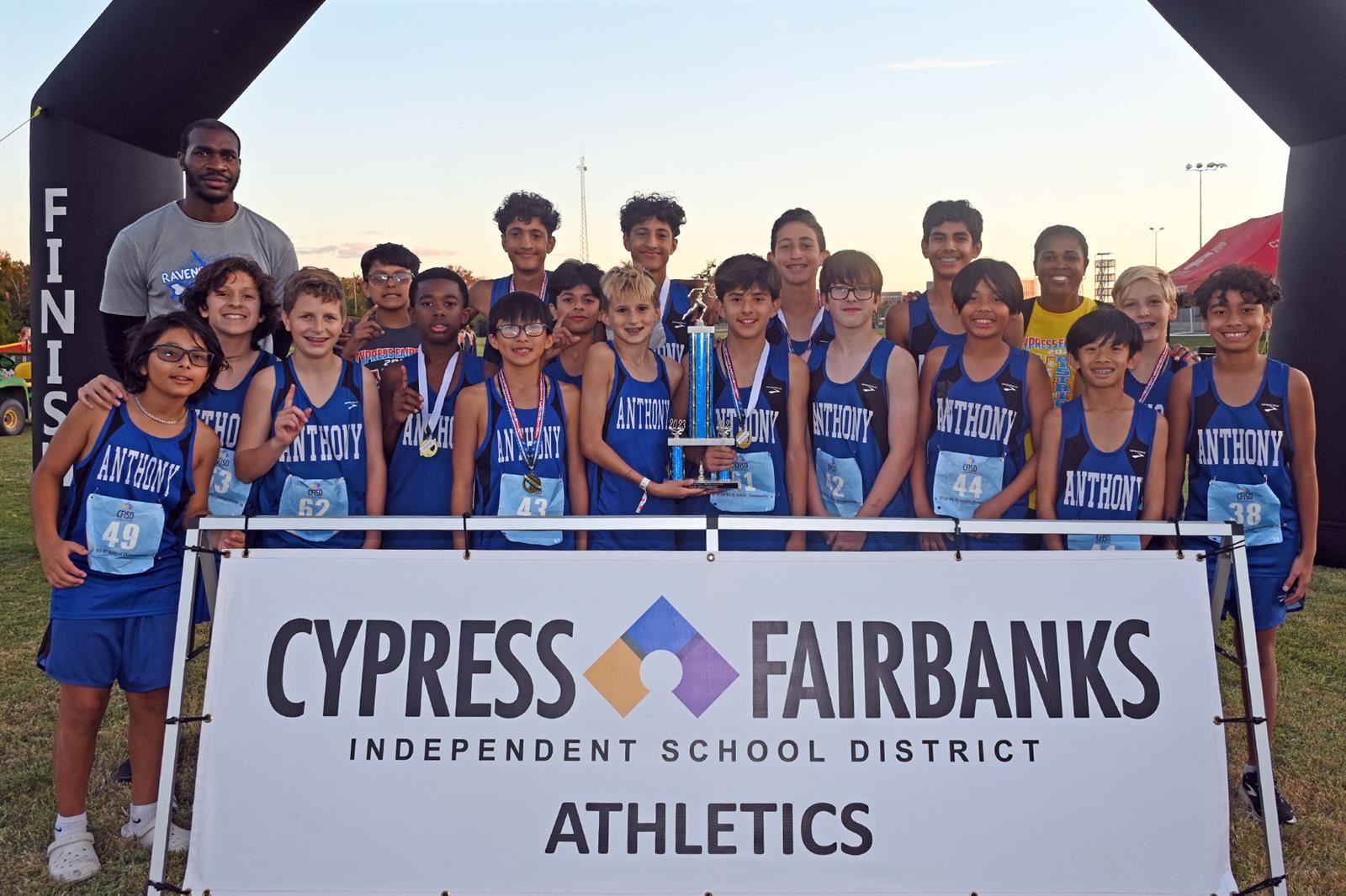 Anthony Middle School won the seventh grade boys’ cross country team title with 19 points on Oct. 18 at Cypress Woods.